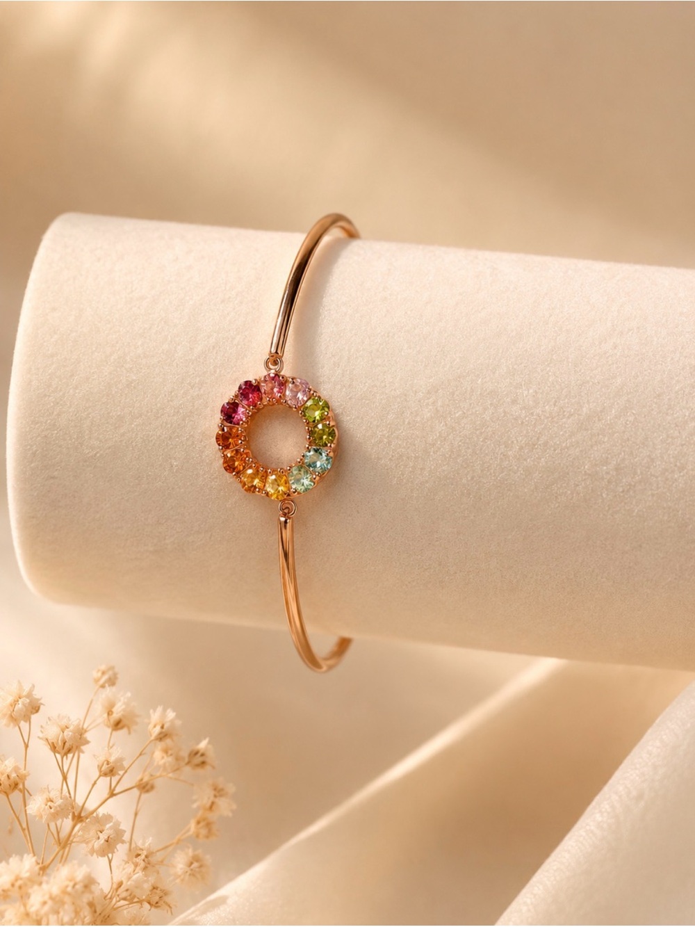 Rainbow Tourmaline Circle Bracelet • S925 Sterling Silver